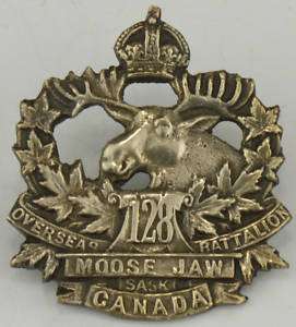 128th Moose Jaw Saskatchewan Silver Plate Cap Badge  