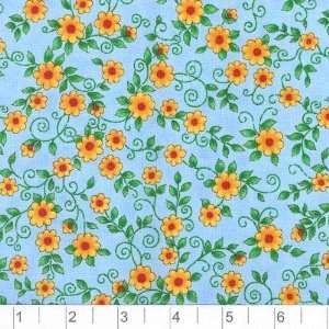  45 Wide Daisy Floral Blue Fabric By The Yard: Arts 