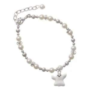  White Ghost Czech Pearl Beaded Charm Bracelet [Jewelry 