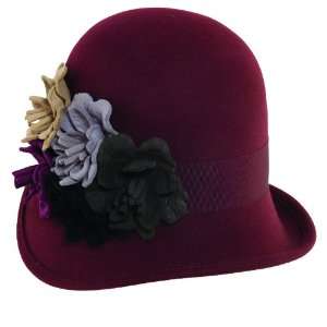  Dorfman Pacific Scala Womens Felt Cloche w/ Flowers Hat 