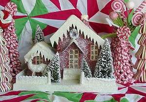   Style Bethany Lowe Cute Christmas Cottage House Silver Roof  