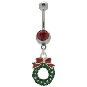  Dangling Christmas Wreath Navel Ring   35545 Jewelry