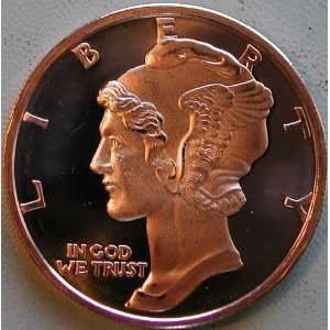  1 Ounce 2012 .999 Pure Copper Bullion Round Mercury Head 