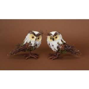 Pack of 4 Modern Lodge Iced Moss, Berry and Twig Owl 