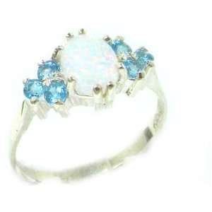  Ladies Contemporary Solid White Gold Natural Opal & Blue 