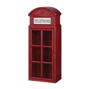 Metal Red British Telephone Booth Wall Cabinet with Hooks   Phone Box 