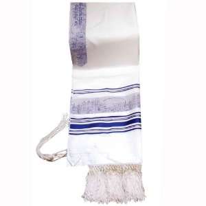 Rayon Paz Tallit Prayer Shawl in Blue and Silver Stripes Size 24 L X 