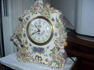   Ornate Floral Porcelain Clock w/Cherubs by California Pottery  