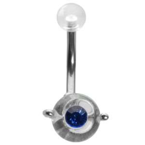   14G 3/8 Clear UV with Blue Jewel Spinner Ball Curved Barbell Jewelry