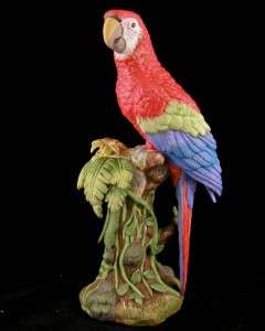 13 1/2 RED BLUE MACAW BIRD PORCELAIN FIGURINE HAND PAINTED PARROT 