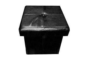 DECORATIVE STORAGE OTTOMAN FOOTSTOOL BLACK LEATHER LOOK, CHAIR, GREAT 