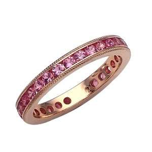   Pink Sapphire Eternity Band With Millgrain in 18 kt Yellow Gold Size 8