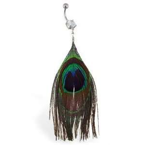  Real Feather Belly Ring with Peacock Design   feather5 