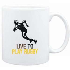  Mug White  LIVE TO play Rugby  Sports: Sports & Outdoors
