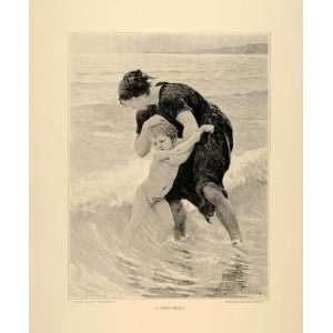  1896 Virginie Demont Breton Drenching Child Mother Sea 