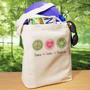  Peace Love Recycle Personalized Canvas Reusable Tote Bag 