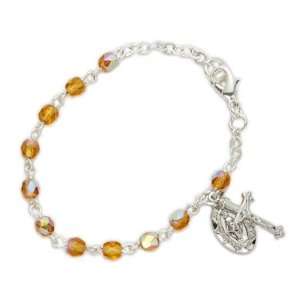 3mm November Topaz Birthstone Rosary Beads Bracelet with 