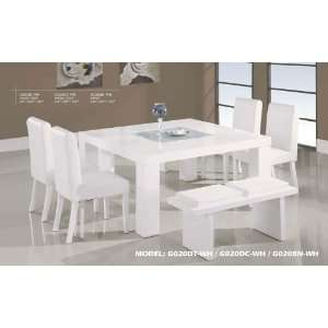   Furniture Contemporary White Wood Middle Frosted Glass Dining Table