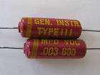   General Instruments Type III axial .003uF 600V 600 Volt PIO capacitors