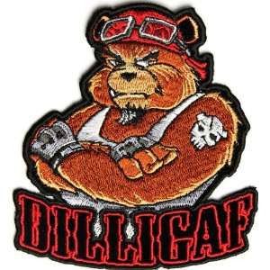 Small Dilligaf Bear Patch, 3.75x4 inch, small embroidered 