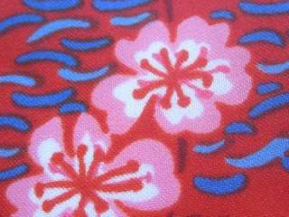 1m BRIGHT RED ORIENTAL PRINT VINTAGE 1970S RETRO SYNTHETIC SEWING 