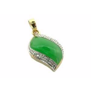  Green Jade and Diamond Rivus Pendant, 14k Gold: Jewelry