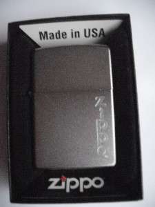ZIPPO LOGO VERTICAL ETCHED SATIN CHROME LIGHTER NEW IN GIFT BOX  