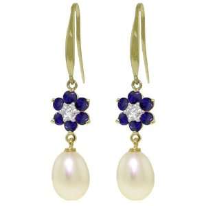  14k Solid Gold Fish Hook Flower Earrings with Sapphires 