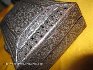   Small Amazing Old Antique Tibetan Noble Silvered Iron Jewel Box