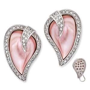   Heart Pink Mother Of Pearl Inlay C.Z. Diamond Earrings Jewelry