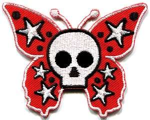 Butterfly skull horror goth emo punk biker applique iron on patch new 
