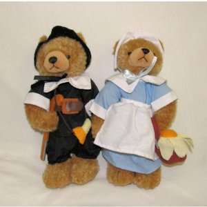    Thanksgiving Pilgrim Bear Couple Dolls Plush Set 2: Toys & Games