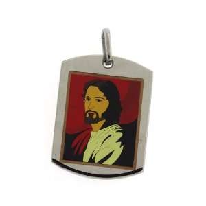   Stainless Steel Color Jesus Protection Amulet Dogtag Pendant: Jewelry