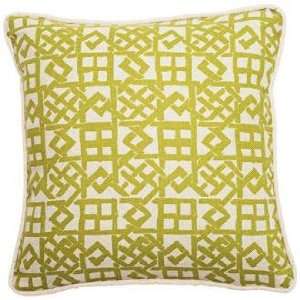 Modern Lattice Green and Natural 18 Square Throw Pillow  