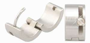 CZ Jeweled Brushed Stainless Steel Huggie Hoop Earrings  