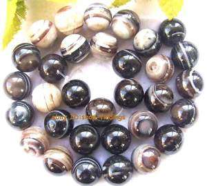 round black stripe Agate 12mm loose smooth Beads 15  