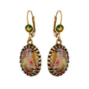 Michal Negrin Vintage Cameo Earrings with She Shy Rainbow Pattern and 