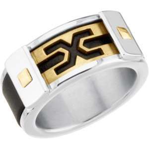   Stainless Steel and 18k Yellow Gold Mens Fashion Ring Size 9: Jewelry