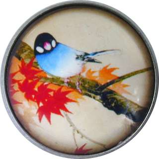 Crystal Dome Button Chickadee Bird in Maple Tree AF 03  