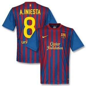   11 12 Barcelona Home Stadium Jersey + A. Iniesta 8