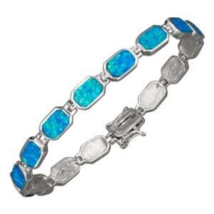   Silver 7.5 inch Continuous Synthetic Blue Opal Inlay Bracelet