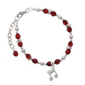  Silver Double Music Note Maroon Czech Glass Beaded Charm 