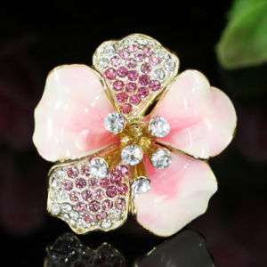 Pink Ceramic Flower Ring use Swarovski Crystal SR113  