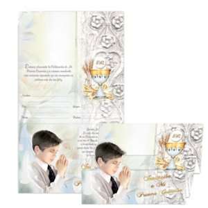  8 First Communion Boy Invitaciones in Spanish Quad Fold 