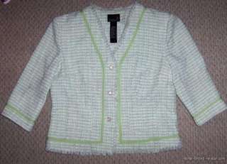 LIME GREEN CREAM TWEED 2PC SKIRT SUIT WOMENS SIZE 11/12  