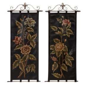  Pair of Elegant Metal Leatherette Floral Decorative Wall 