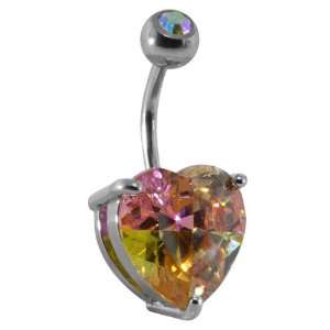   Luxe   Designer Heart Multi Color Crystal Belly Button Ring: Jewelry
