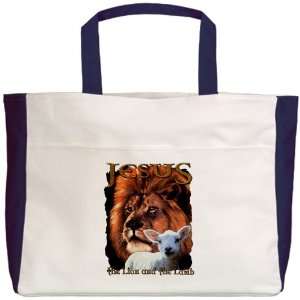  Beach Tote Navy Jesus The Lion And The Lamb Everything 