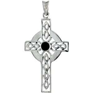   Silver Celtic Cross w/ Jet Stone Pendant, 1 11/16 in. (43mm) Jewelry