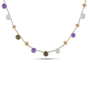  14k Rose Gold Amethyst and Quartz Necklace, 16 Jewelry
